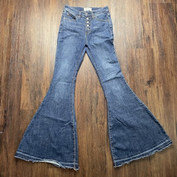 We The Free People Jeans Womens 26 Super Flare Bell Bottom High Rise Blue Denim - Picture 1 of 11